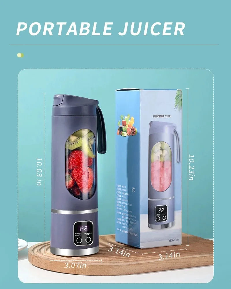 2025 New Household Charging MINI Crushed Ice Electric Juicer Powerful Motor 450ML Large Capacity Digital Display Juice Cup
