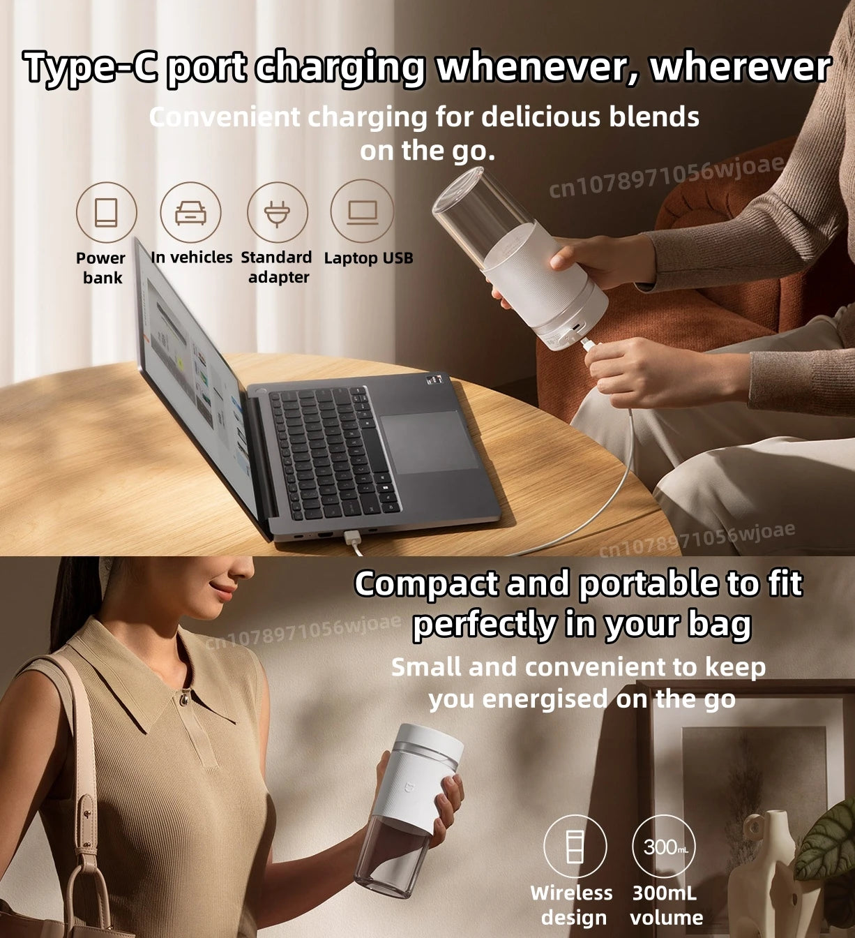 Mijia Portable Juicer 2 Fruit Automatic Juicer Type-C Charging Automatic Rinse Household 300ML Capacity Juicer