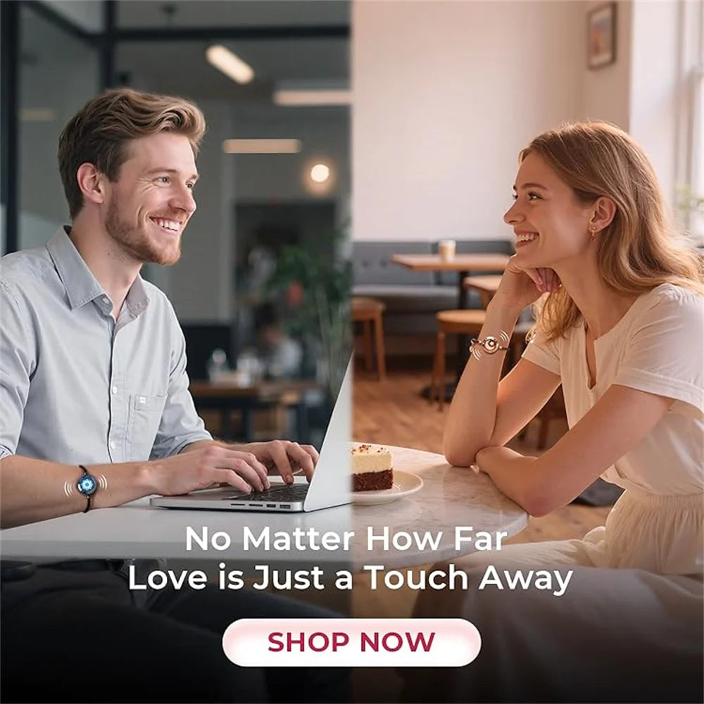 Long Distance touch Light up&Vibrate Bracelets for Couples, Long Distance Relationship Gifts Smart Sun&Moon Love Bracelet