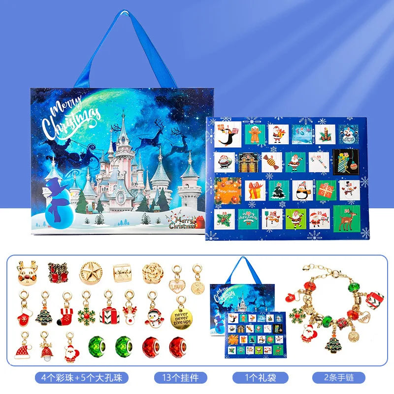 Christmas Advent Calendar Girl Bracelet 24 Days of Xmas Countdown Calendar Surprise DIY Creative Jewelry Charm Making Kit