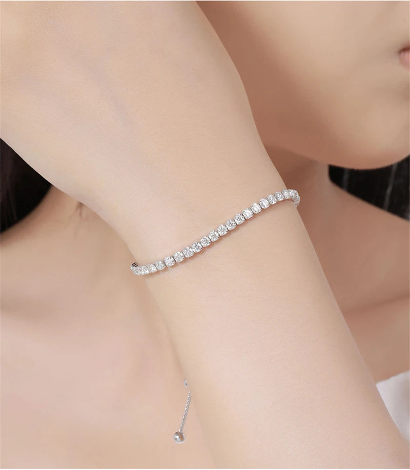 TBCYD 3mm 3.5cttw Moissanite Adjustable Bracelet For Women 925 Sterling Silver Hand Chain Valentine's Day Gift Luxury Jewelry