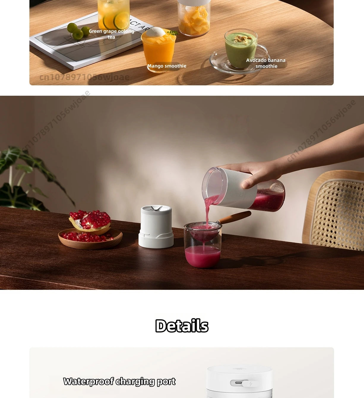 Mijia Portable Juicer 2 Fruit Automatic Juicer Type-C Charging Automatic Rinse Household 300ML Capacity Juicer