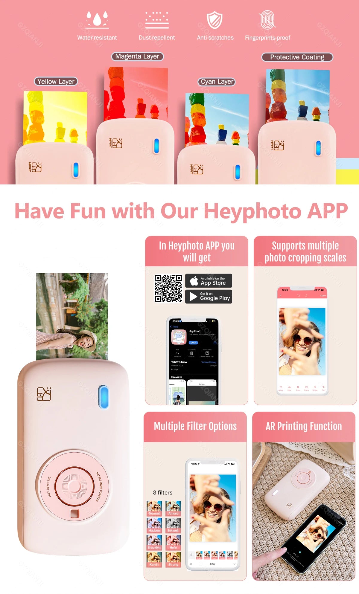 Portable Color Photo Printer Mini Pocket 300dpi Bluetooth for DIY Share Photo Picture Work Home CP2100 Machine 2x3 inch Papers