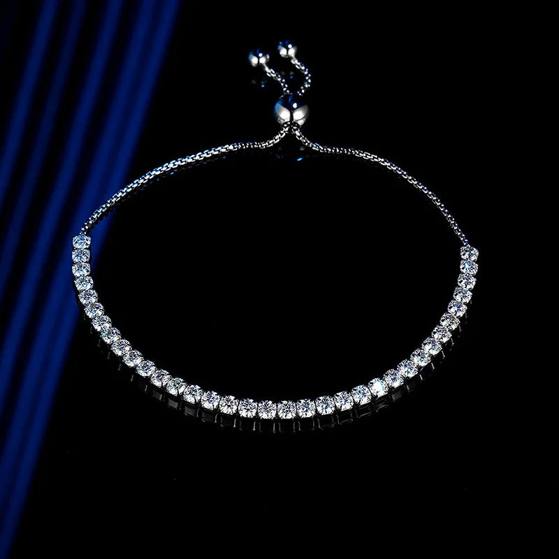 TBCYD 3mm 3.5cttw Moissanite Adjustable Bracelet For Women 925 Sterling Silver Hand Chain Valentine's Day Gift Luxury Jewelry