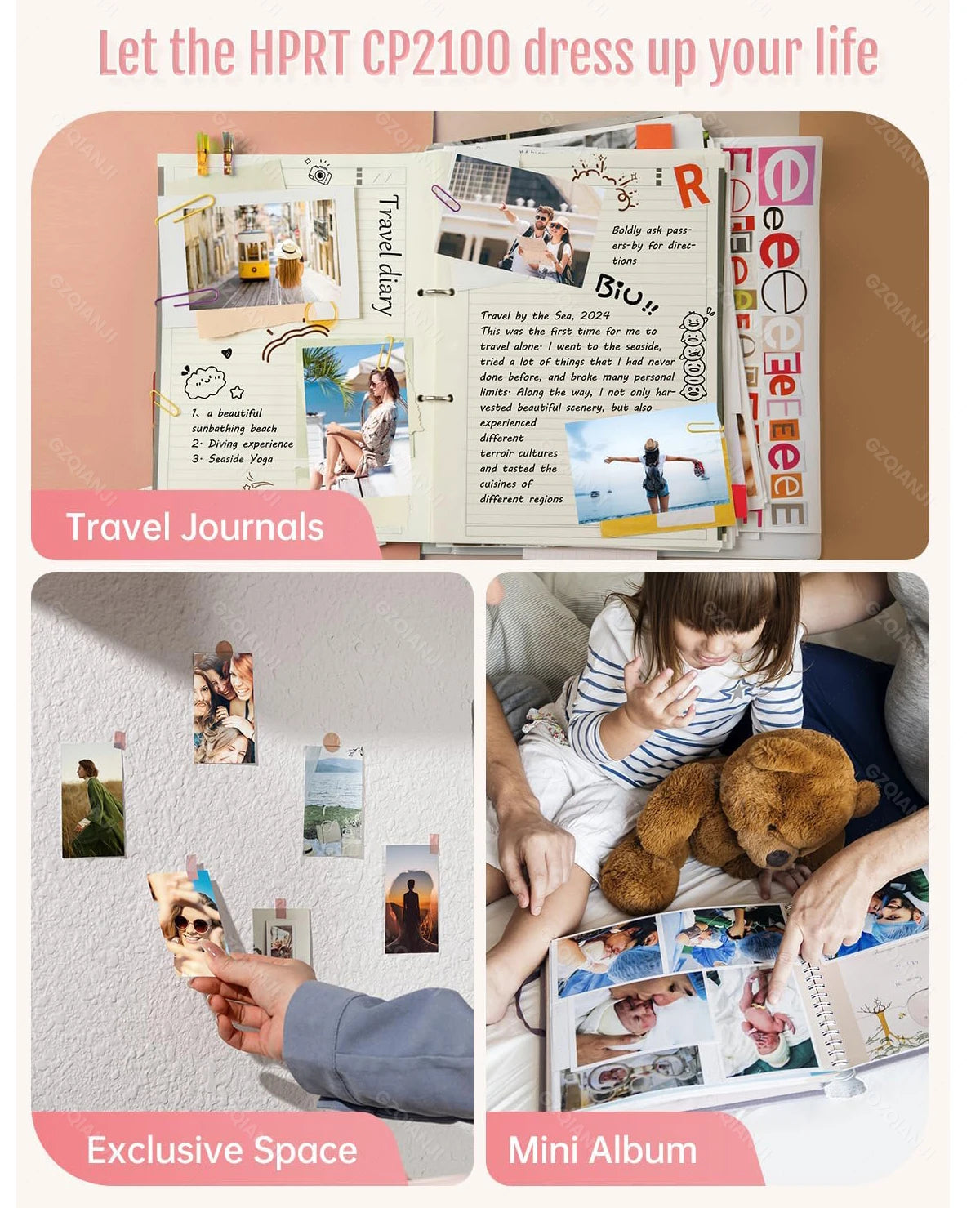 Portable Color Photo Printer Mini Pocket 300dpi Bluetooth for DIY Share Photo Picture Work Home CP2100 Machine 2x3 inch Papers