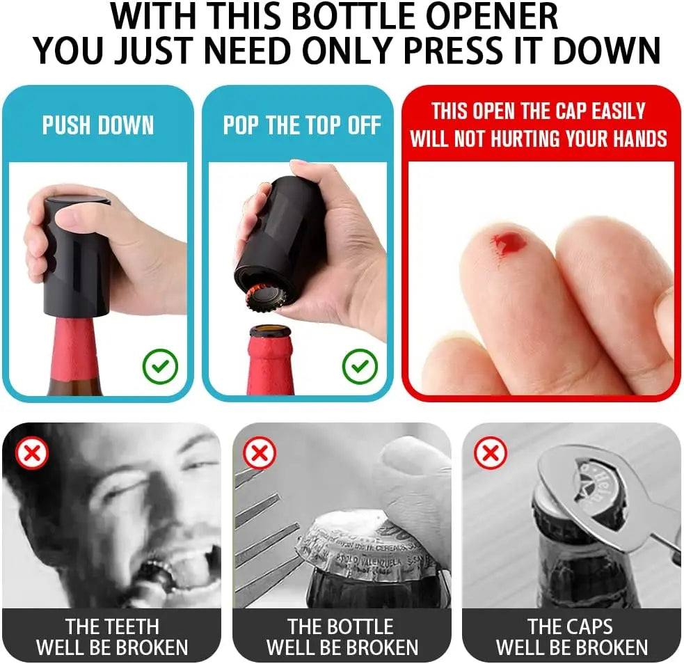 Beer Bottle Opener,Automatic Stainless Steel Quick Pop the Top Can Openers Magnetic Beer Opener for Home Picnic Camping