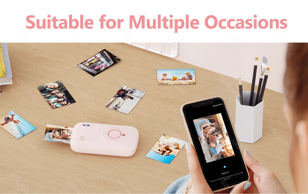 Portable Color Photo Printer Mini Pocket 300dpi Bluetooth for DIY Share Photo Picture Work Home CP2100 Machine 2x3 inch Papers