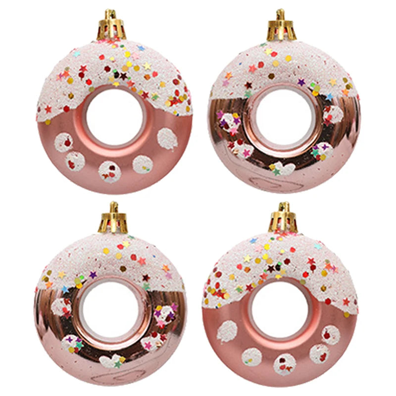 4pcs Candy Donuts Shape Christmas Ball Ornaments Christmas Tree Hanging Pendant for Home Navidad Party Decorations New Year 2025