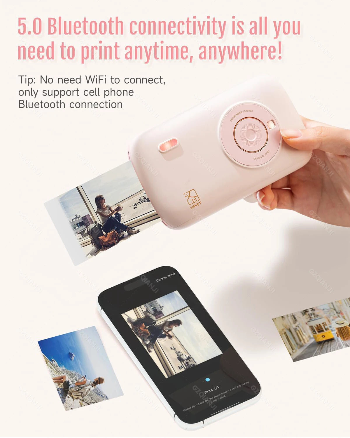 Portable Color Photo Printer Mini Pocket 300dpi Bluetooth for DIY Share Photo Picture Work Home CP2100 Machine 2x3 inch Papers